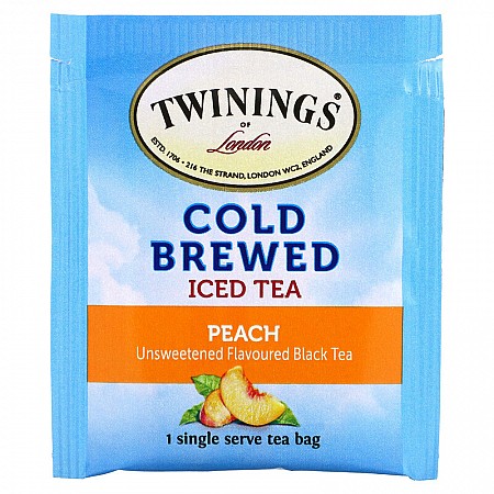 טווינינגס תה קר חליטה קרה ותה שחור Cold Brewed Iced Tea לא ממותק בטעם אפרסק 20 שקיקי - מבית Twinings