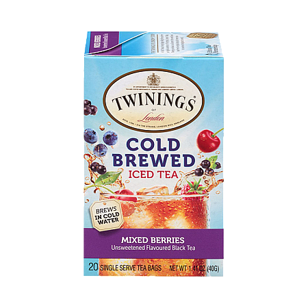 מחיר טווינינגס תה קר חליטה קרה ותה שחור Cold Brewed Iced Tea לא ממותק בטעם פירות יער 20 שקיקי - מבית Twinings