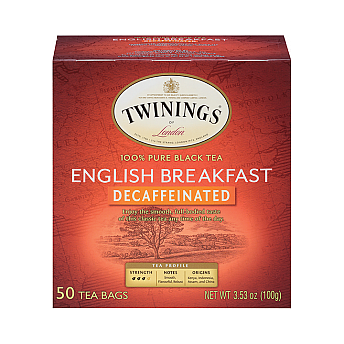 תה טווינינגס אינגליש ברקפסט נטול קפאין English Breakfast בשקיות 50 יחידות - מבית Twinings