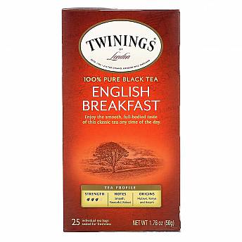 תה שחור טווינינגס אינגליש ברקפסט English Breakfast בשקיות 25 יחידות - מבית Twinings