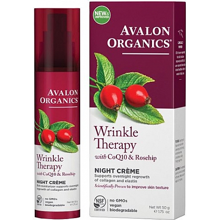 מחיר קרם לילה לטיפול בקמטים מועשר בשמן פרי הורד ו- CoQ10 אבלון אורגניקס 50 גרם - מבית Avalon Organics