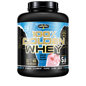 אבקת חלבון מי גבינה באיכות גבוהה 100% Golden Whey בטעם גקרם תות 2.3 קג - מבית MAXLER