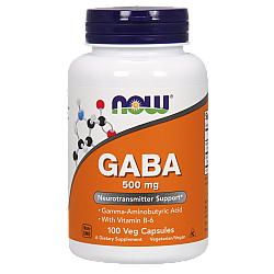 GABA גאבא 500 מ"ג עם ויטמין B6 - תכולה 100 כמוסות מבית NOW FOODS