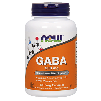 GABA גאבא 500 מ"ג עם ויטמין B6 - תכולה 100 כמוסות מבית NOW FOODS