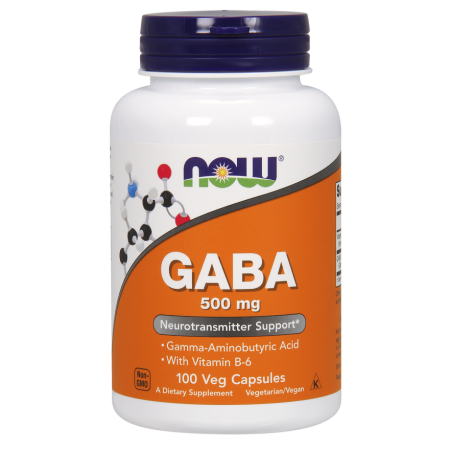 GABA גאבא 500 מ"ג עם ויטמין B6 - תכולה 100 כמוסות מבית NOW FOODS