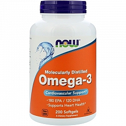 אומגה 3 Omega-3, 180 EPA/120 DHA - תכולה 200 כמוסות רכות - מבית NOW FOODS