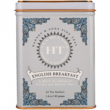 תה שחור ארוחת בוקר אנגלית English Breakfast בפחית 40 גרם 20 שקיות - מבית Harney & Sons