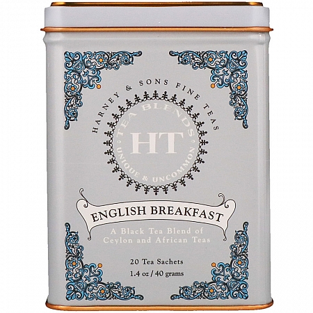 מחיר תה שחור ארוחת בוקר אנגלית English Breakfast בפחית 40 גרם 20 שקיות - מבית Harney & Sons