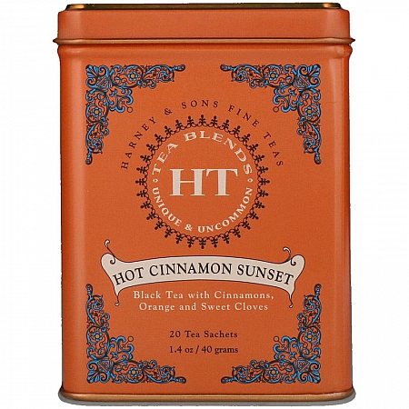 מחיר תה שחור שקיעה קינמון חם Hot Cinnamon Sunset בפחית 40 גרם 20 שקיות - מבית Harney & Sons