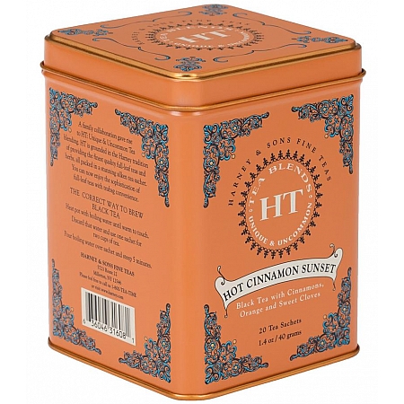 מחיר תה שחור שקיעה קינמון חם Hot Cinnamon Sunset בפחית 40 גרם 20 שקיות - מבית Harney & Sons