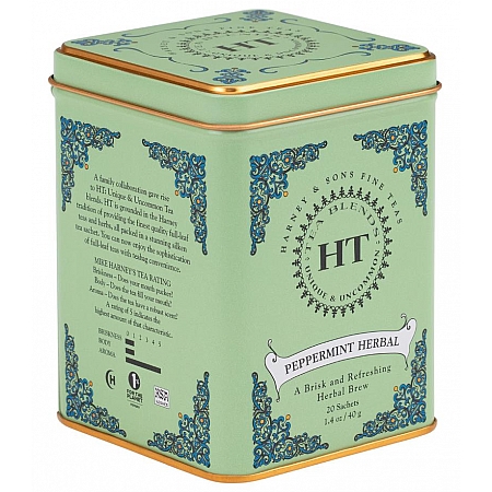 מחיר תה מנטה חריפה HT נטול קפאין בפחית 40 גרם 20 שקיות - מבית Harney & Sons