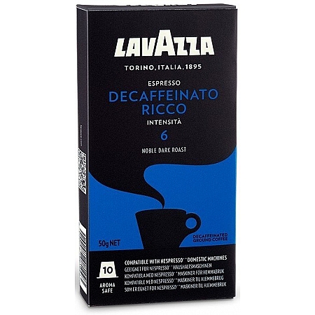 מחיר קפסולות קפה Decaffeinato Ricco נטול קפאין חוזק 6 לנספרסו 10 יחידות לוואצה