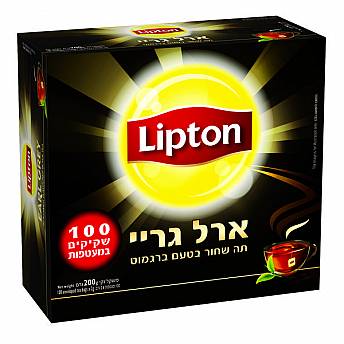 ליפטון תה שחור ארל גריי בטעם ברגמוט 100 שקיקים