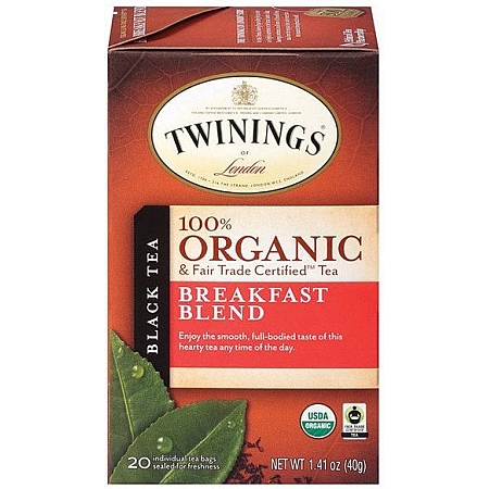 מחיר טווינינגס תה תה שחור 100% אורגני ארוחת בוקר Organic Breakfast Blend בשקיות 20 יחידות - מבית Twinings