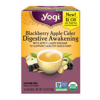 יוגי תה התעוררות עיכול סיידר תפוחים אוכמניות ללא קפאין 16 שקיקים - מבית Yogi Tea
