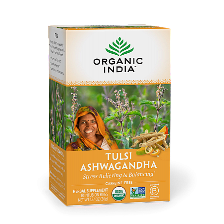 מחיר אורגניק אינדיה תה טולסי אשוואגנדה נטול קפאין 18 שקיקים חליטה - מבית Organic India