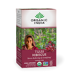 אורגניק אינדיה תה טולסי היביסקוס נטול קפאין 18 שקיקים חליטה - מבית Organic India
