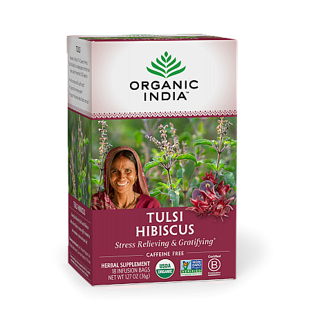 מחיר אורגניק אינדיה תה טולסי היביסקוס נטול קפאין 18 שקיקים חליטה - מבית Organic India