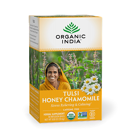 מחיר אורגניק אינדיה תה טולסי קמומיל דבש נטול קפאין 18 שקיקים חליטה - מבית Organic India