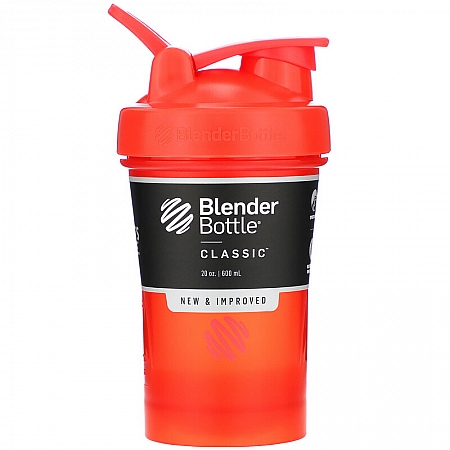 מחיר בלנדר בוטל שייקר קלאסי באיכות גבוהה כדורים עם קפיץ - צבע כתום אדום - 590 מל - Blender Bottle