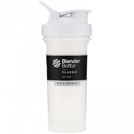 מחיר בלנדר בוטל שייקר קלאסי באיכות גבוהה כדורים עם קפיץ - צבע לבן - 828 מל - Blender Bottle