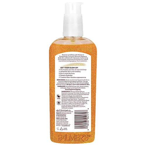 פאלמרס שמן לגוף עם ברק זוהר להזנה ולמראה קורן עם חמאת קקאו וויטמין E נפח 150 מ"ל - Palmer's
