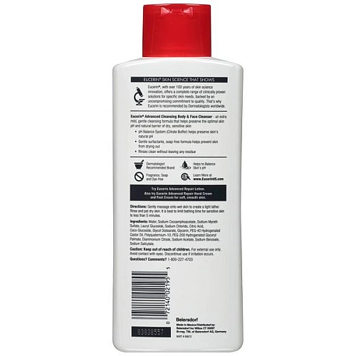ג׳ל ניקוי מתקדם לפנים ולגוף ללא בישום 500 מ״ל - Eucerin