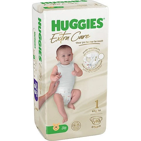 האגיס אקסטרה קר חיתולים מידה 1 למשקל עד 6 ק"ג HUGGIES האגיס אקסטרה קר חיתולים מידה 1 למשקל עד 6 ק"ג HUGGIES