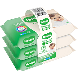 האגיס מגבונים לחים לתינוק TO GO אלוורה לעור רגיש ללא בישום מארז שלישייה HUGGIES