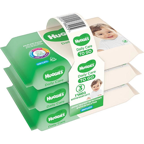 האגיס מגבונים לחים לתינוק TO GO אלוורה לעור רגיש ללא בישום מארז שלישייה HUGGIES