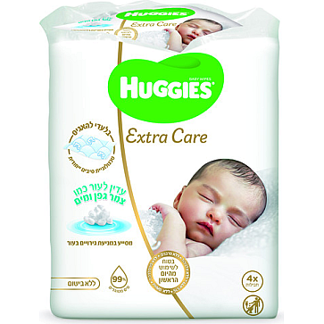 האגיס מגבונים לחים לתינוק עדין לעור כמו צמר גפן ומים - מארז רביעייה HUGGIES