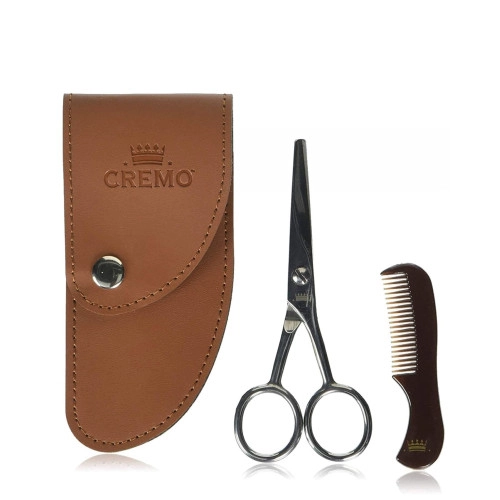 מספריים לזקן באיכות פרימיום עם מיני מסרק ונרתיק - ערכת 3 חלקים - CREMO