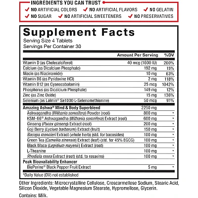 Amazing Ashwa אשווגנדה פלוס 120 טבליות - מבית Force Factor