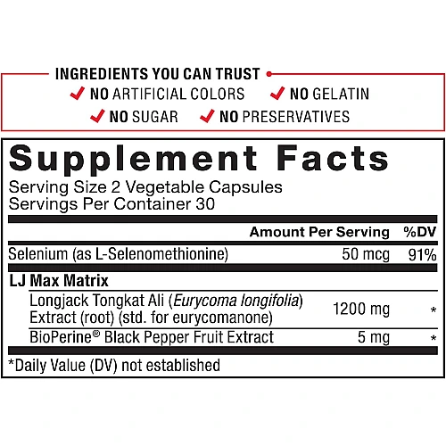 LongJack Tongkat Ali לונג-ג'ק טונגקט-אלי 1200 מ"ג 60 כמוסות צמחיות - מבית Force Factor