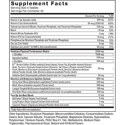 SCORE!‎ Hardcore ביצועים וחשק מיני ליבידו 120 טבליות - מבית Force Factor