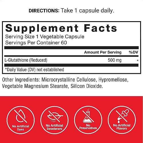 גלוטתיון (מצומצם) 500 מ"ג 60 כמוסות צמחיות - מבית Force Factor