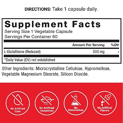 גלוטתיון (מצומצם) 500 מ"ג 60 כמוסות צמחיות - מבית Force Factor