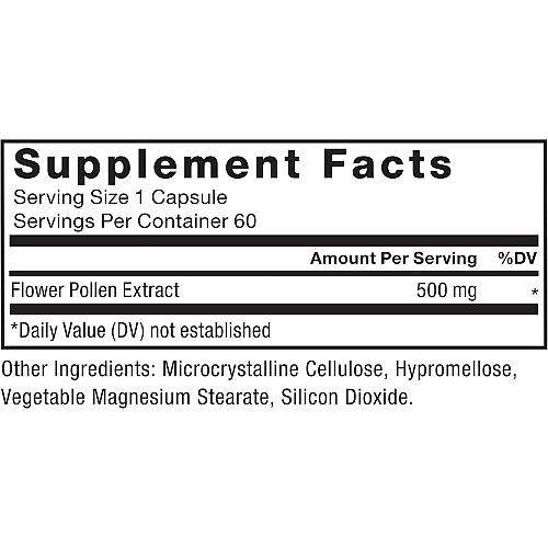 תמצית אבקני פרחים 500 מ"ג 60 כמוסות צמחיות - מבית Force Factor