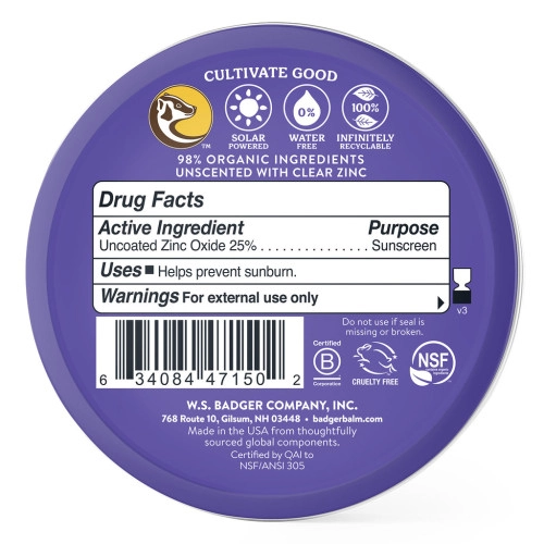 קרם הגנה מינרלי עם אבץ שקוף SPF 50 ללא בישום 68 גרם - מבית Badger