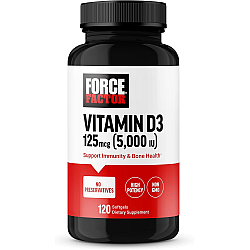 ויטמין D3 מינון 125 מק"ג (5,000 יחב״ל) 120 כמוסות רכות - מבית Force Factor