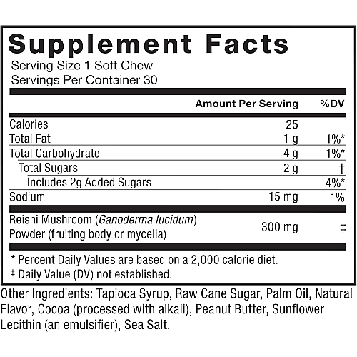פטריות מודרניות ריישי שוקולד חמאת בוטנים 30 חטיפים לעיסים - מבית Force Factor