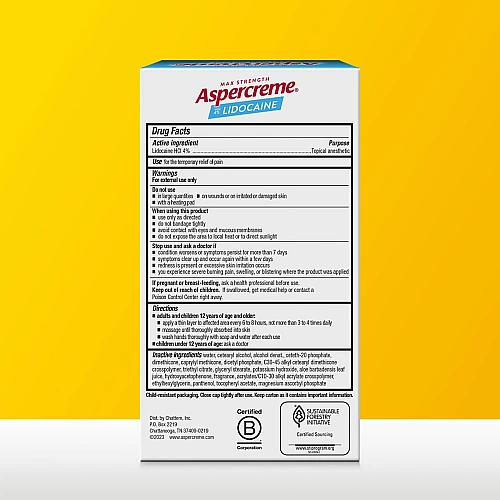 קרם לכף הרגל להקלה על כאבים עם 4% לידוקאין עוצמה מקסימלית - ללא בישום - 113 גרם - Aspercreme‏