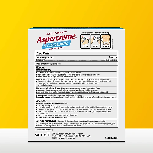 תחבושת להקלה על כאבים עם 4% לידוקאין עוצמה מקסימלית ללא בישום 5 תחבושות - Aspercreme‏