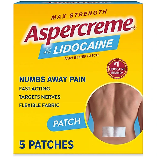 תחבושת להקלה על כאבים עם 4% לידוקאין עוצמה מקסימלית ללא בישום 5 תחבושות - Aspercreme‏