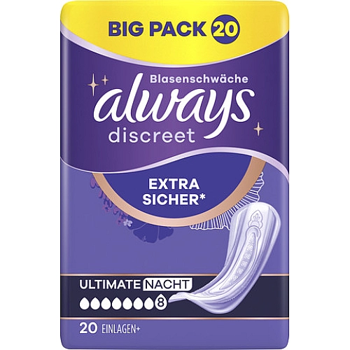 אולוויז דיסקריט תחבושות לבריחת שתן לילה 20 תחבושות - אריזה מוגדלת