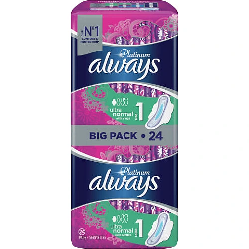 אולוויז פלטינום אולטרה נורמל תחבושות היגייניות עם כנפיים בניחוח עדין 24 יחידות
