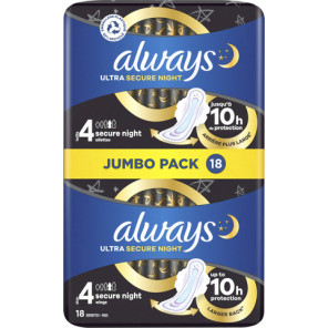 אולוויז תחבושות אולטרה עם כנפיים לילה בטוח 18 יחידות - אריזת ג'מבו