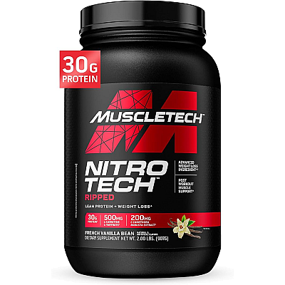 Nitro-Tech Ripped חלבון לירידה במשקל + אבקת חלבון מי גבינה - וניל צרפתי 907 גרם - מבית MuscleTech