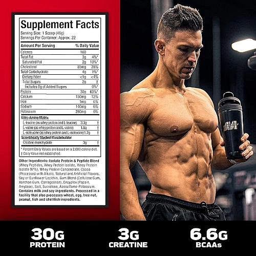 חלבון מי גבינה איזולט Nitro-Tech‎ בונה שרירים ללא שומן - וניל - 1 ק"ג - מבית MuscleTech