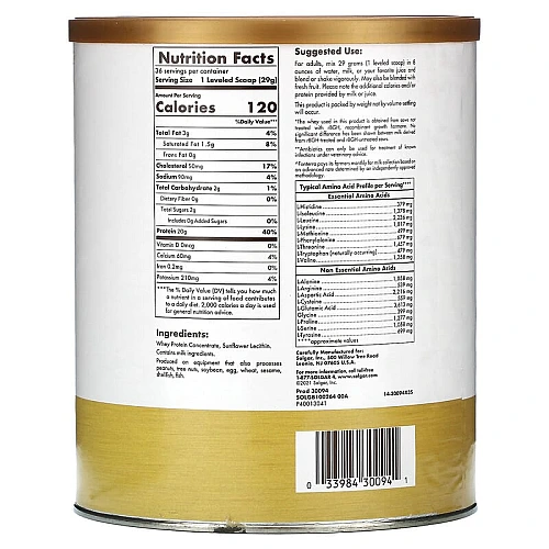 אבקת חלבון סולגאר מֵי גבינה Whey To Go ללא טעם - משקל 1044 גרם מבית SOLGAR